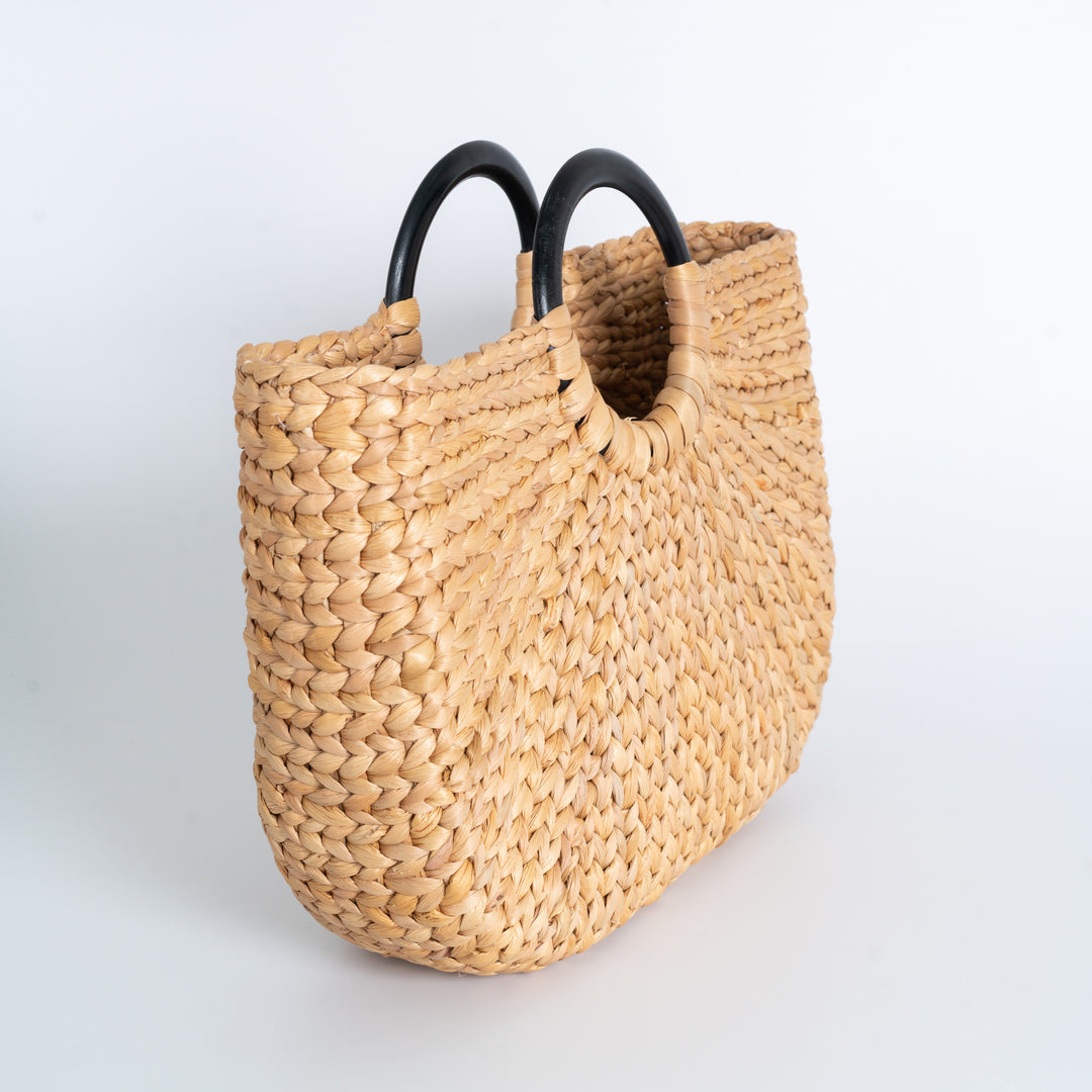 Water Hyacinth Hand Bag Rectangular - Medium Natural with Black Handle ...